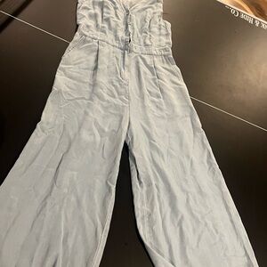 Light Blue Button-Front Wide-Leg Jumpsuit